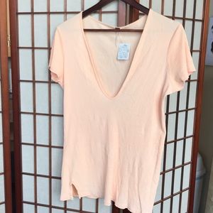 NWT Free People Deep V Rib Tee
